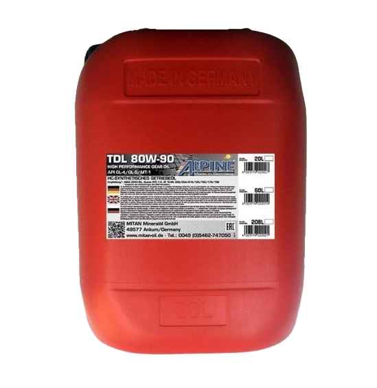 Трансмиссионное масло ALPINE Gear Oil TDL 80W90 GL-4/GL-5, 20л